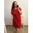 Women's Plus Size Cotton Short Sleeve Oversized Dress (2XL/3XL ONE SIZE) ITALIAN FASHION IMD23115/DUR Red
