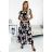 434-1 LISA Pleated midi dress with a neckline and frills - peach blossom on a black background