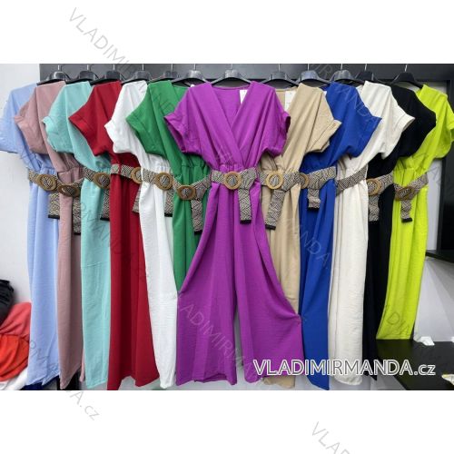 Women's Long Belted Short Sleeve Jumpsuit (S/M ONE SIZE) ITALIAN FASHION IMWC231353