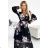435-1 MARTINA Midi dress with a neckline and three frills - roses on a black background