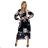 435-1 MARTINA Midi dress with a neckline and three frills - roses on a black background