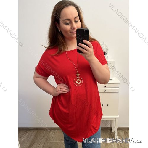 Tunic with pendant short sleeve women's plus size (3XL/4XL ONE SIZE) ITALIAN FASHION IMC23020 3xl / 4xl red