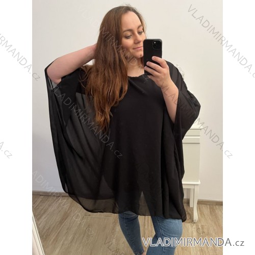 Tunika s přívěškem dlouhý rukáv dámská nadrozměr (XL/2XL ONE SIZE) ITALSKÁ MÓDA IM322469 2XL/3XL black