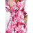 436-1 VALENTINA Midi dress with a neckline and a belt - pink roses on a white background
