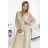 414-8 KLARA pleated dress with a belt and a neckline - beige