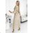 414-8 KLARA pleated dress with a belt and a neckline - beige