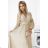 414-8 KLARA pleated dress with a belt and a neckline - beige