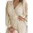 414-8 KLARA pleated dress with a belt and a neckline - beige