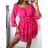 Šaty letní 3/4 dlouhý rukáv dámské (S/M ONE SIZE) ITALSKÁ MÓDA IMW230931 S/M dark pink