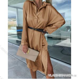 Women's Long Sleeve Satin Shirt Dress With Belt (S/M ONE SIZE) ITALIAN FASHION IMD23304