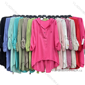 Tunic Shirt Extended With Belt 3/4 Long Sleeve Women's Plus Size (L/XL/2XL ONE SIZE) ITALIAN FASHION IMH22883