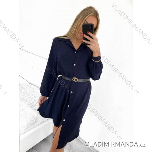 Women's Short Sleeve Shirt Dress (S / M ONE SIZE) ITALIAN FASHION IM422633 S/M dark blue