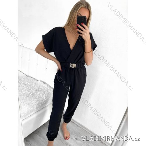 Women's Long Elegant Belt Short Sleeve Jumpsuit (S/M ONE SIZE) ITALIAN FASHION IMW235093