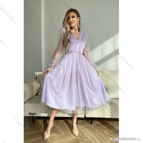Women's Plus Size (42-46) Long Elegant Party Sleeveless Dress POLISH FASHION PMLBC23265-10 light purple 34