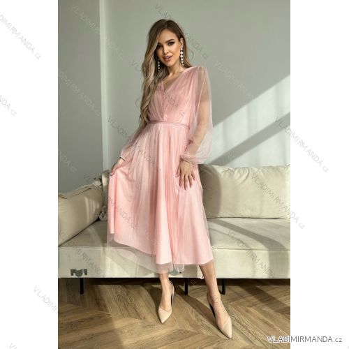 Women's Plus Size (42-46) Long Elegant Party Sleeveless Dress POLISH FASHION PMLBC23265-10 light pink 34
