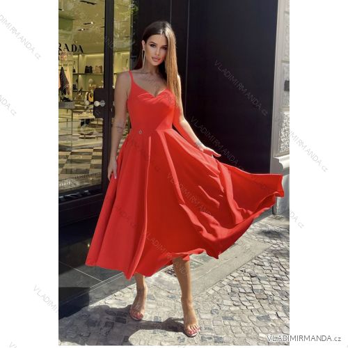 Women's Plus Size (42-46) Long Elegant Party Sleeveless Dress POLISH FASHION PMLBC23265-10 red 40