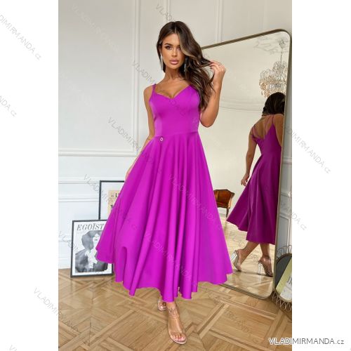 Women's Plus Size (42-46) Long Elegant Party Sleeveless Dress POLISH FASHION PMLBC23265-10 purple 36