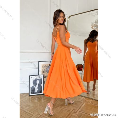 Women's Plus Size (42-46) Long Elegant Party Sleeveless Dress POLISH FASHION PMLBC23265-10 oranžová 36
