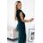 451-1 Shiny dress with short sleeves, neckline and a slit on the leg - green