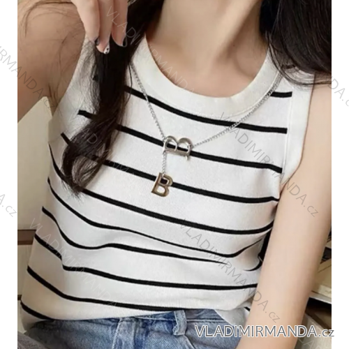 Women's Stripe Sleeveless T-Shirt (S/M ONE SIZE) ITALIAN FASHION IMPCF230808