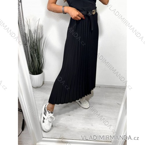 Sukně dlouhá skládaná s páskem dámská (S/M ONE SIZE) ITALSKÁ MÓDA IMM236295 S/M black