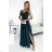 460-1 JOVITE brocade long dress on straps with a slit to the leg - green