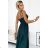 460-1 JOVITE brocade long dress on straps with a slit to the leg - green
