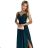 460-1 JOVITE brocade long dress on straps with a slit to the leg - green