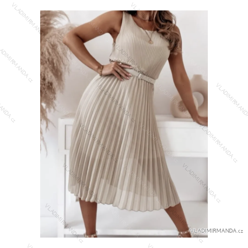Women's Elegant Pleated Sleeveless Dress (S/M ONE SIZE) ITALIAN FASHION IMPGM231853