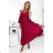 414-9 KLARA pleated dress with a belt and a neckline - Burgundy color