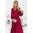 414-9 KLARA pleated dress with a belt and a neckline - Burgundy color
