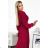 414-9 KLARA pleated dress with a belt and a neckline - Burgundy color