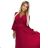 414-9 KLARA pleated dress with a belt and a neckline - Burgundy color