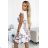 468-1 PATRIZIA dress with an envelope neckline, belt and short sleeves - white with roses