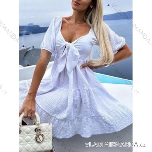 Women's Summer Muslin Short Sleeve Dress (S/M ONE SIZE) ITALIAN FASHION IMWGS232025