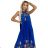 456-1 ESTER Pleated satin maxi dress - blue with flowers