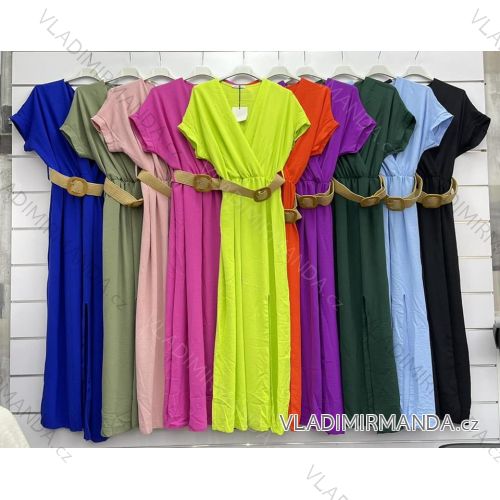 Women's Long Summer Dress with Belt Short Sleeve (S/M ONE SIZE) ITALIAN FASHION IMWE232060