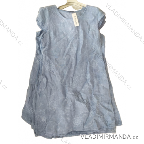 Šaty lněné letní krátký rukáv dámské (M-2XL) ITALSKá MóDA IM422STELA 58 blue