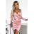 477-1 Satin dress with an envelope neckline and long sleeves - dirty pink