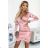 477-1 Satin dress with an envelope neckline and long sleeves - dirty pink