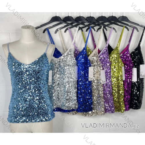 Women's Sparkly Sequin Strappy Tank Top (S/M ONE SIZE) ITALIAN FASHION IMPBB23O3975