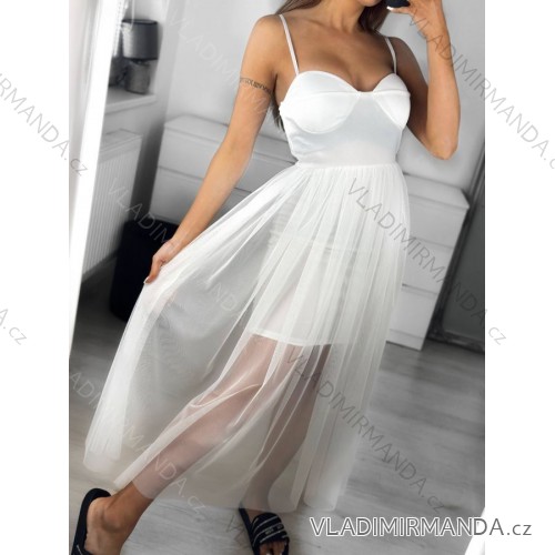 Satin Women's Long Summer Strapless Dress (S / M / L ONE SIZE) ITALIAN FASHION IMM22694 S/M white