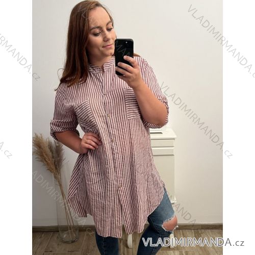 Šaty elegantní košilové dlouhý rukáv dámské (S/M ONE SIZE) ITALSKÁ MÓDA IMWY21734 2XL/3XL purple