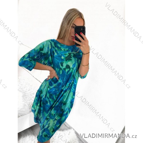 Šaty dlouhé letní krátký rukáv dámské nadrozměr (XL/2XL/3XL ONE SIZE) POLSKÁ MÓDA PMLT2214 2XL/3XL blue