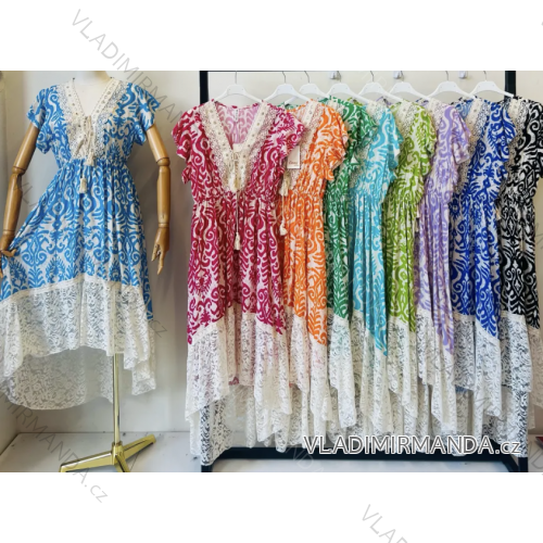 Women's Long Summer Short Sleeve Dress (S/M ONE SIZE) ITALIAN FASHION IMPEM23VA296