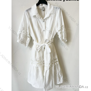 Women's Summer Boho Lace Shirt Dress Short Sleeve (S/M ONE SIZE) ITALIAN FASHION IMPEM231609