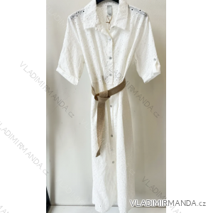 Women's Summer Boho Lace Shirt Dress With Belt Short Sleeve (S/M ONE SIZE) ITALIAN FASHION IMPEM232191