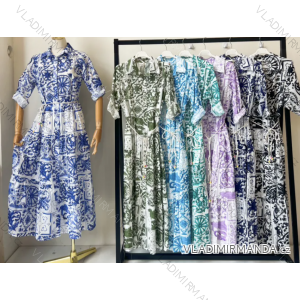 Women's Long Summer Shirt Dress 3/4 Long Sleeve (S/M ONE SIZE) ITALIAN FASHION IMPEM23VA203