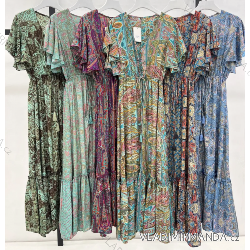 Women's Long Summer Short Sleeve Dress (S/M ONE SIZE) INDIAN FASHION IMPEM23LAE09