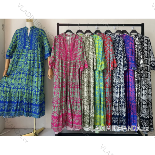 Women's Long Summer 3/4 Long Sleeve Dress (S/M ONE SIZE) ITALIAN FASHION IMPEM233735